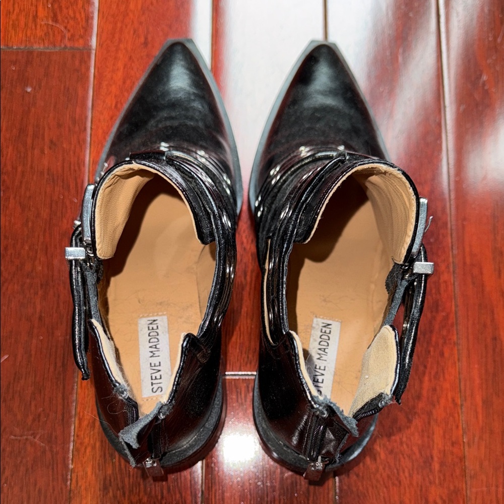 Steve Madden Black Studded Cutout Ankle Boots - Picture 4 of 8